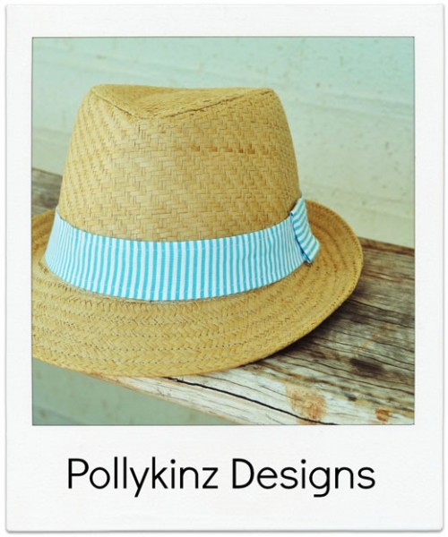 Pollykinz-Designs Aqua Stripe Fedora Hat 