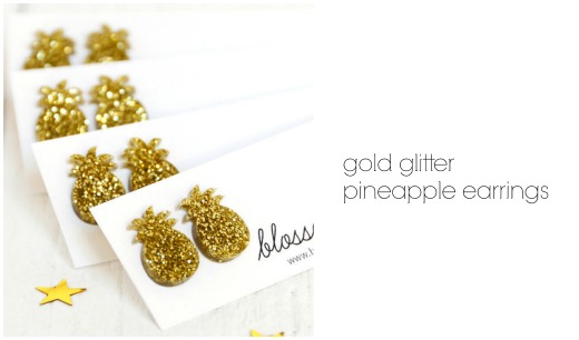 Gold Glitter Pineapple Earrings