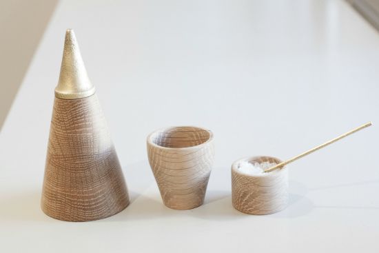 salt and pepper set with cast brass components