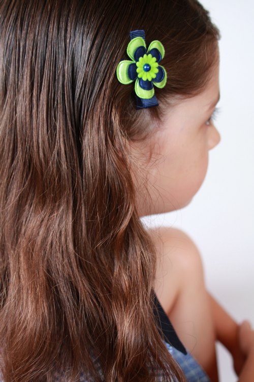 Navy and Lime handmade hair clips