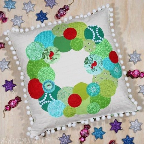 Christmas Bauble Wreath Cushion by Gnome Angel
